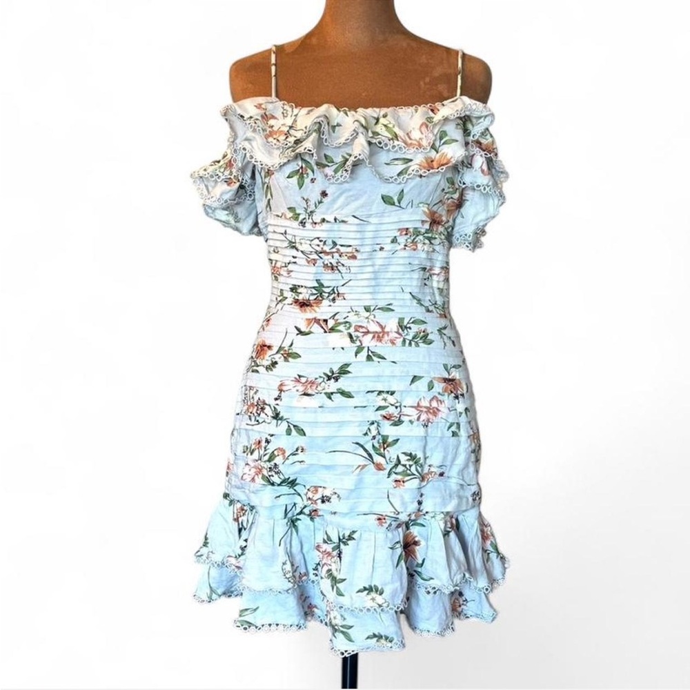 Floral bloomcore feminine garden party cocktail ruffle dress